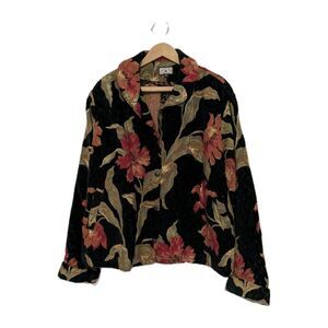 Crafted With Love Vintage 90's Tapestry Jacket XL Black Floral Snap Front Exc